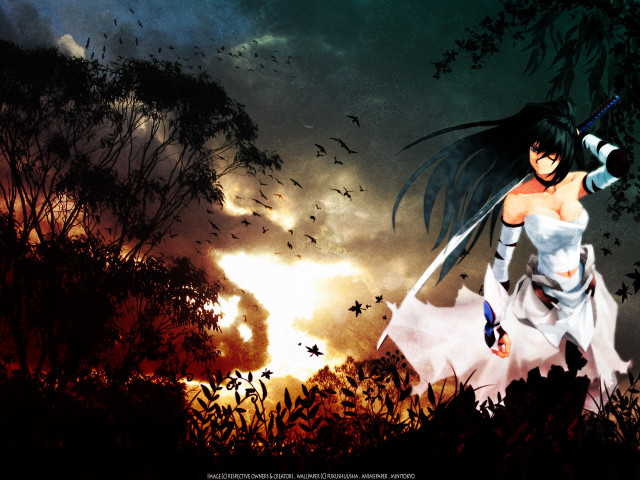 Gothic anime woman sword autumn free wallpaper for desktop - medium preview image
