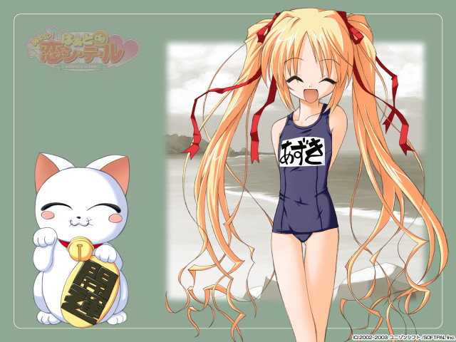 Girl cat anime swimsuit twintails free wallpaper for desktop - medium preview image