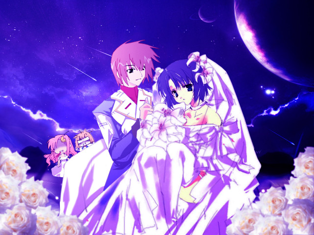 Anime couple purple sky stars free wallpaper for desktop - medium preview image
