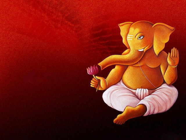Ganesha red background flower hand free wallpaper for desktop - medium preview image
