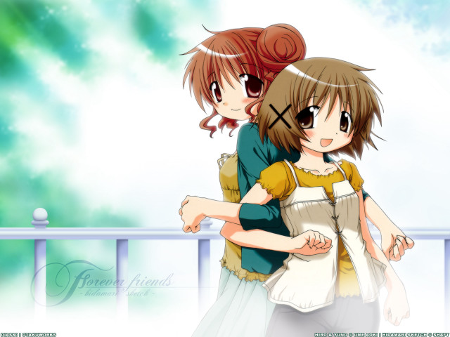 Anime girls hugging balcony sky free wallpaper for desktop - medium preview image