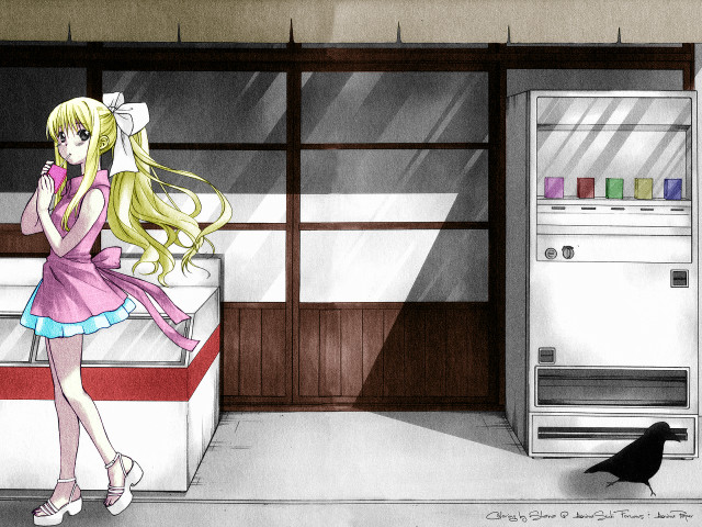 Girl pinkdress refrigerator bird aliceprin free wallpaper for desktop - medium preview image