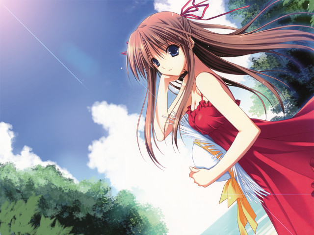 Red dress girl wind blowing free wallpaper for desktop - medium preview image