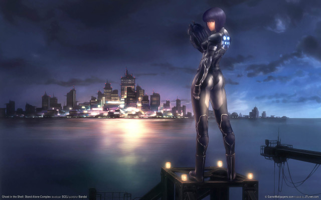 Futuristic woman dock city night #2 free wallpaper for desktop - medium preview image