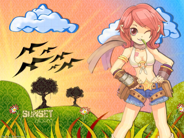 Girl sword field trees clouds free wallpaper for desktop - medium preview image