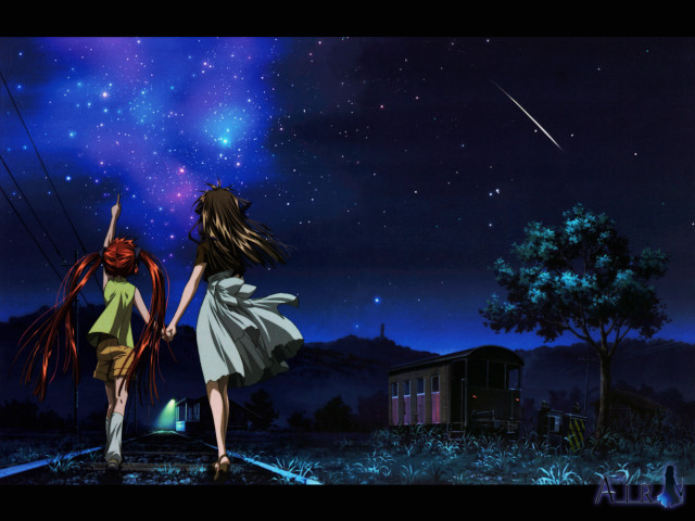 Girls traintrack night shootingstar building free wallpaper for desktop - medium preview image
