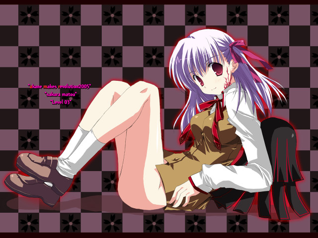 Purplehair girl checkered floor crossedlegs free wallpaper for desktop - medium preview image