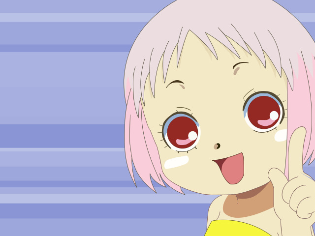 Cartoon girl pink hair pointing free wallpaper for desktop - medium preview image