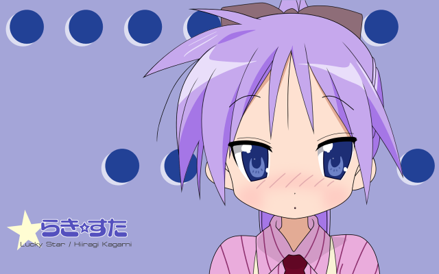 Anime purplehair blueeyes polkadotshirt bubble free wallpaper for desktop - medium preview image