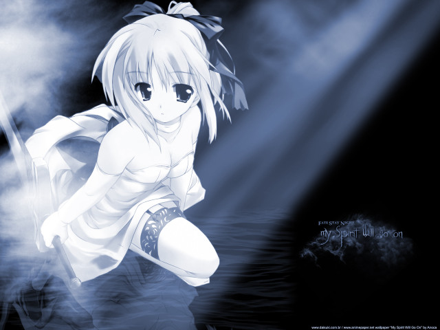 Anime girl bow floating sword free wallpaper for desktop - medium preview image