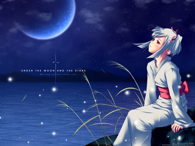 Moon starry sky anime astronaut free wallpaper for desktop - medium preview image