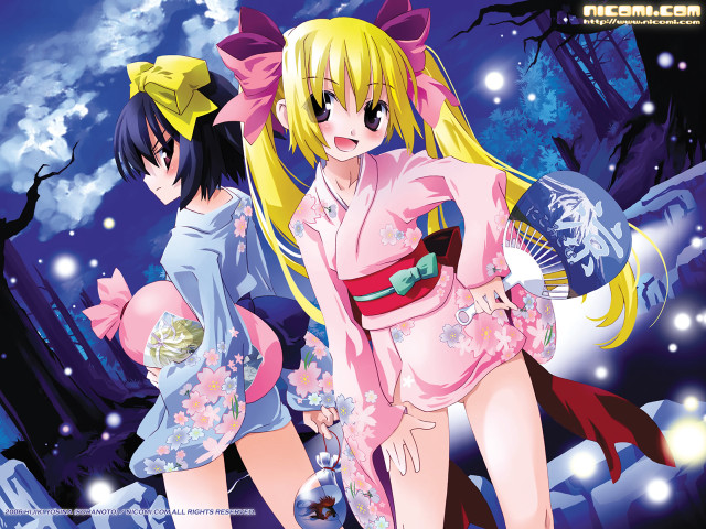 Anime girls pink kimono snow free wallpaper for desktop - medium preview image