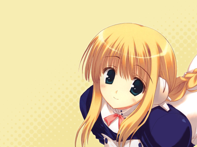 Anime girl blonde blue shirt free wallpaper for desktop - medium preview image