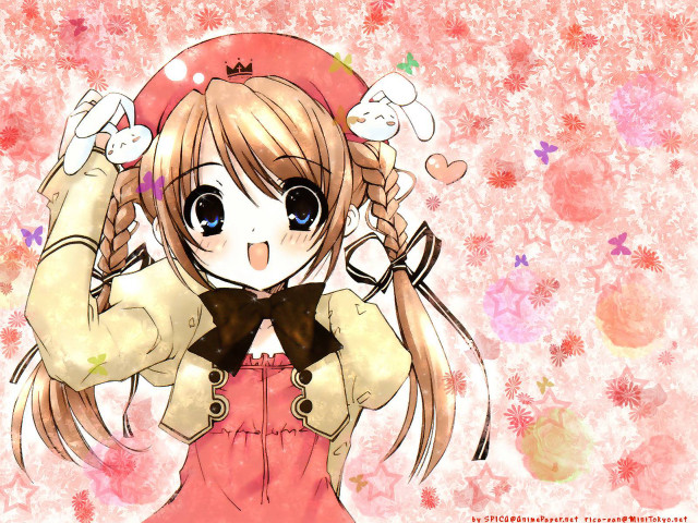 Girl bow flower hearts manga free wallpaper for desktop - medium preview image