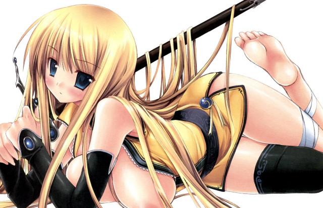 Blonde woman sword laying anime free wallpaper for desktop - medium preview image