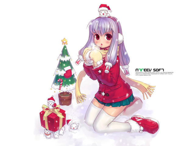 Girl red sweater white stockings free wallpaper for desktop - medium preview image