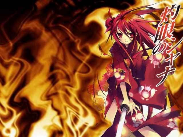 Red dress fire sword flame free wallpaper for desktop - medium preview image