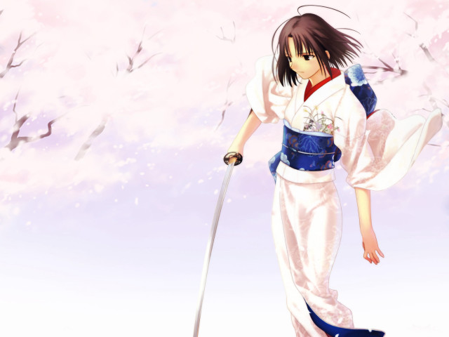 Woman kimono sword cherry blossoms #2 free wallpaper for desktop - medium preview image