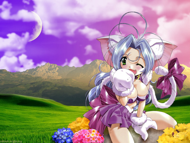 Cartoon cat girl mountains fullmoon free wallpaper for desktop - medium preview image