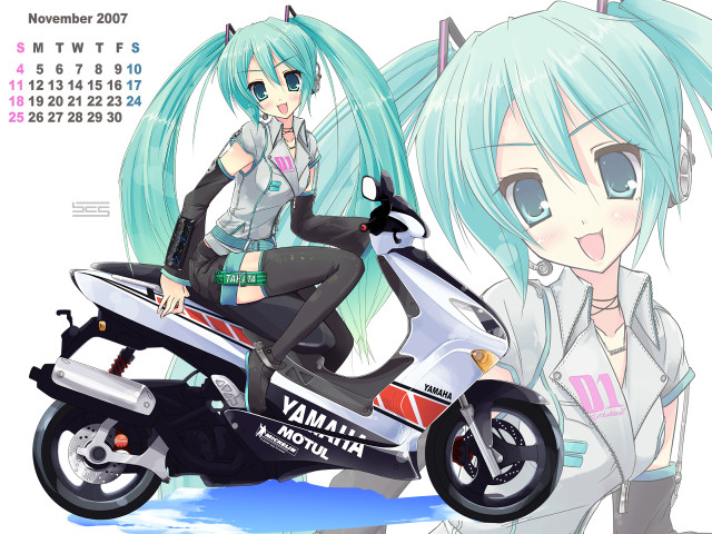 Motorcycle girl calendar anime aqua free wallpaper for desktop - medium preview image