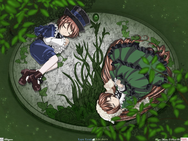 Anime sisters laying on grass free wallpaper for desktop - medium preview image
