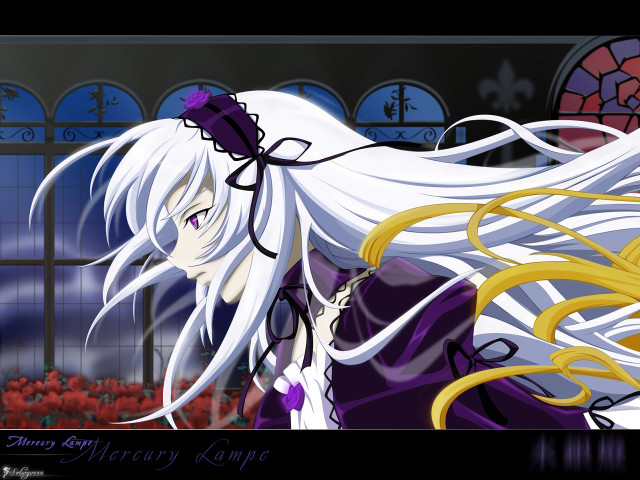 Long silver hair purple dress free wallpaper for desktop - medium preview image
