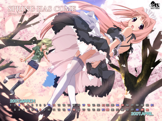 Anime calendar cherryblossoms girls wind free wallpaper for desktop - medium preview image