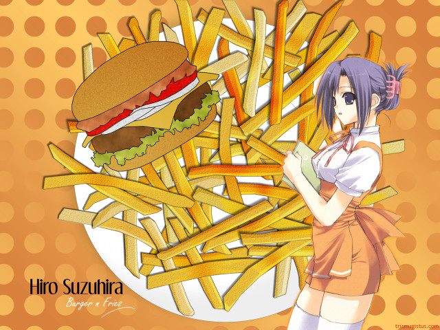 Girl fries hamburger orange waitress free wallpaper for desktop - medium preview image