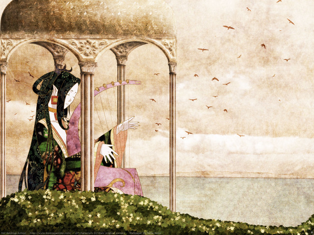 Woman man green pink gazebo free wallpaper for desktop - medium preview image