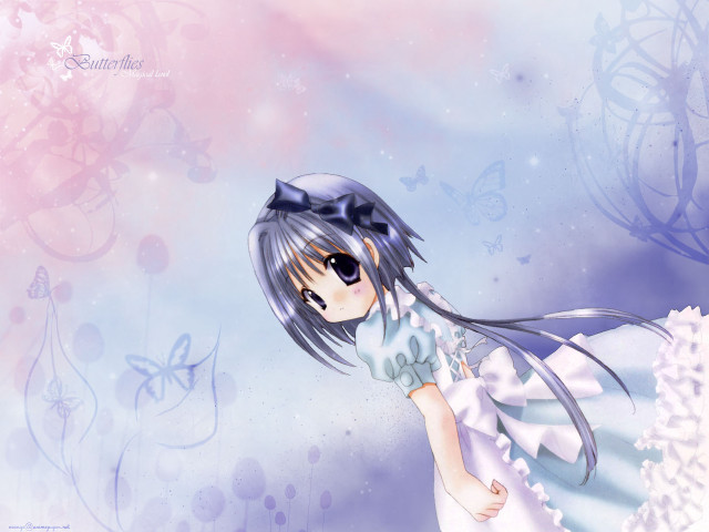 Girl white dress bow butterfly free wallpaper for desktop - medium preview image