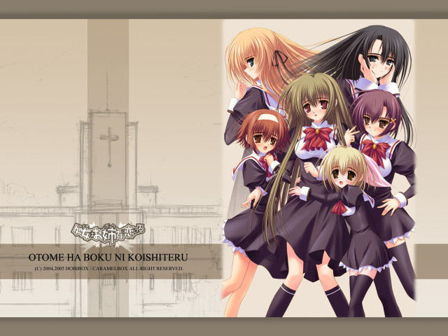 Anime girls clocktower schooluniform thighhighs free wallpaper for desktop - medium preview image