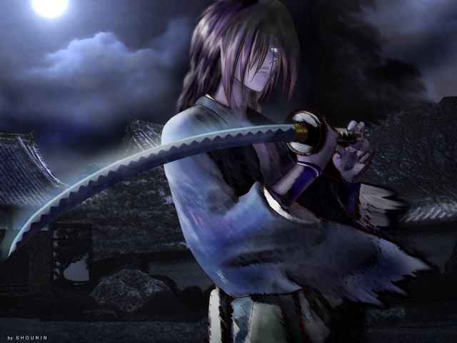 Woman sword fullmoon night japanese free wallpaper for desktop - medium preview image