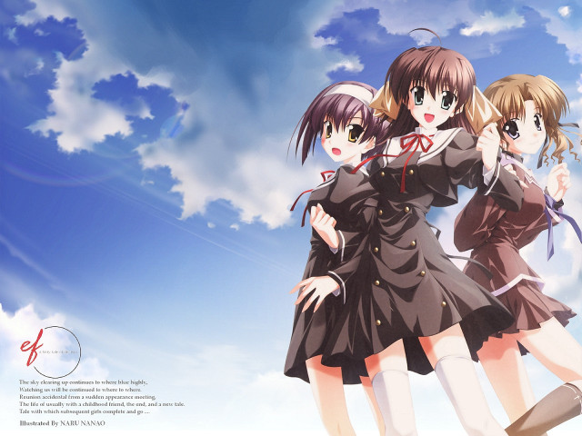 Three anime girls cloudy sky #5 free wallpaper for desktop - medium preview image