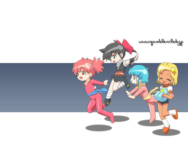 Cartoon girls running blue background free wallpaper for desktop - medium preview image