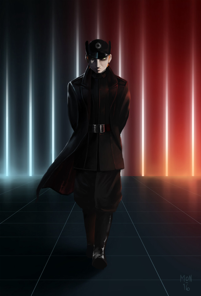Man black uniform hologram red free wallpaper for mobile - medium preview image