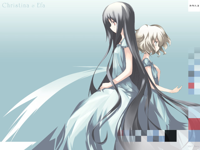 Anime girls blue dress long free wallpaper for desktop - medium preview image