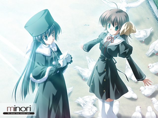 Anime girls birds city feathers free wallpaper for desktop - medium preview image