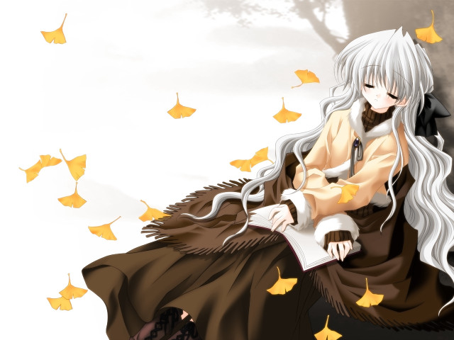 Gothic autumn woman whitehair sitting free wallpaper for desktop - medium preview image