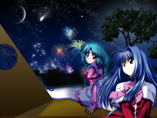 Anime girls fireworks night sky free wallpaper for desktop - medium preview image