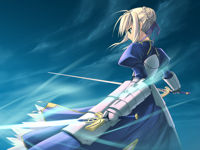 Woman blue dress sword clouds #2 free wallpaper for desktop - medium preview image