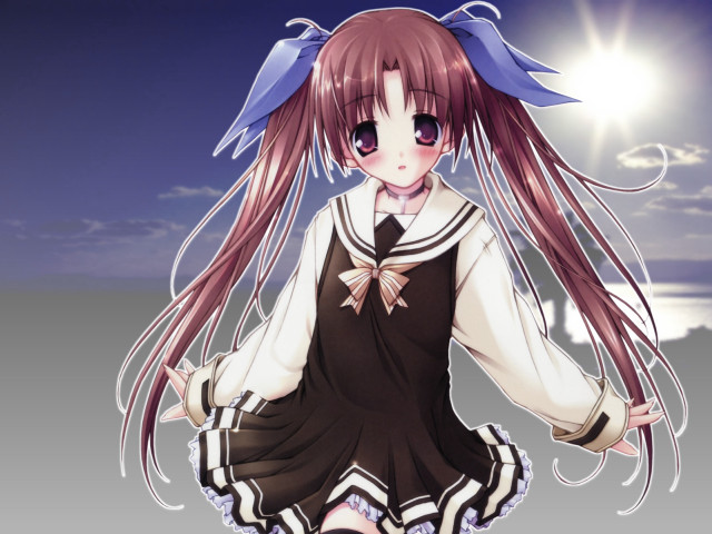 Girl beach sunset bow dress free wallpaper for desktop - medium preview image