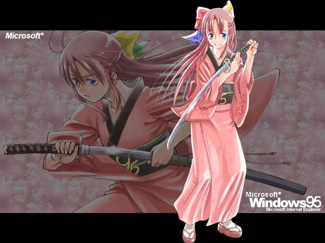 Pink samurai girl katana kimono free wallpaper for desktop - medium preview image