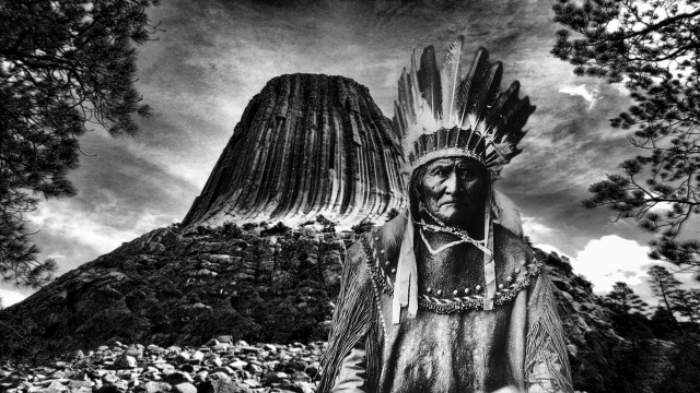 Native american statue mountain sky free wallpaper for desktop - medium preview image