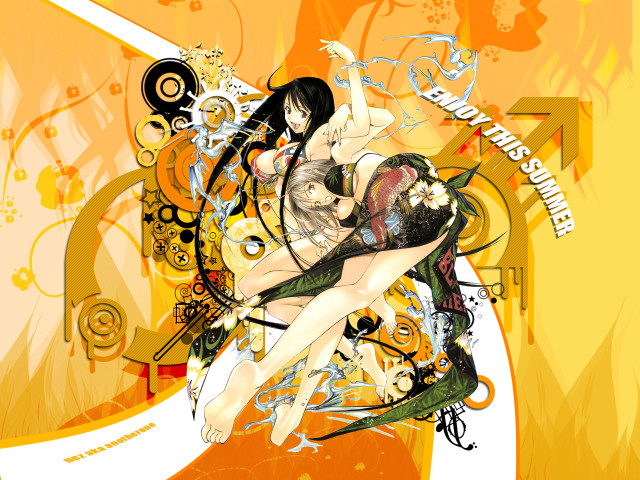 Woman sword flowers swirls anime free wallpaper for desktop - medium preview image