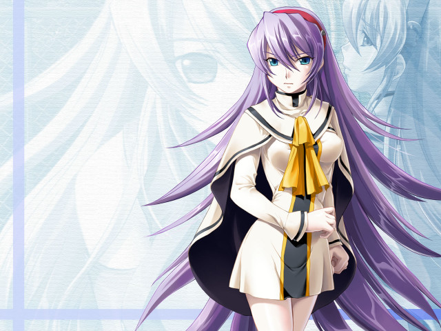 Anime girl purple hair yellow free wallpaper for desktop - medium preview image