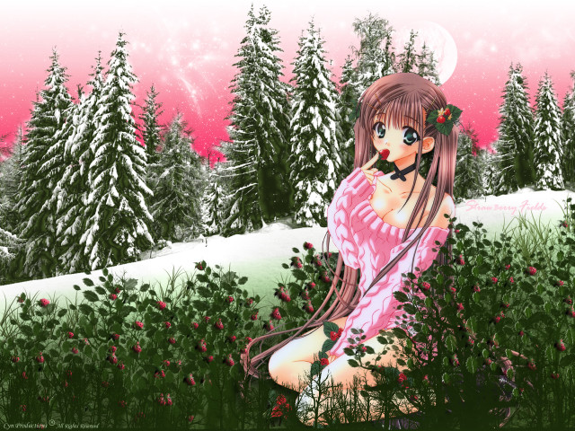 Girl flower field pink sky free wallpaper for desktop - medium preview image