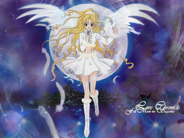 Anime girl blonde wings moon free wallpaper for desktop - medium preview image