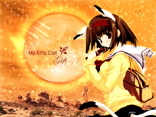 Girl backpack cat moon anime free wallpaper for desktop - medium preview image