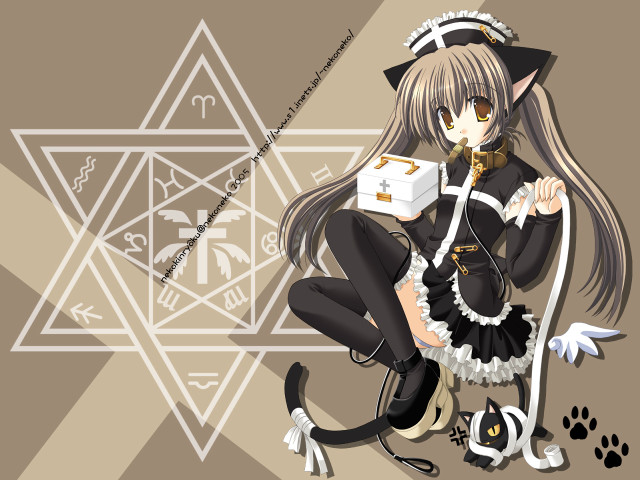 Anime girl long hair cat #7 free wallpaper for desktop - medium preview image