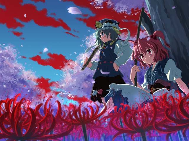 Two anime girls blood flower free wallpaper for desktop - medium preview image